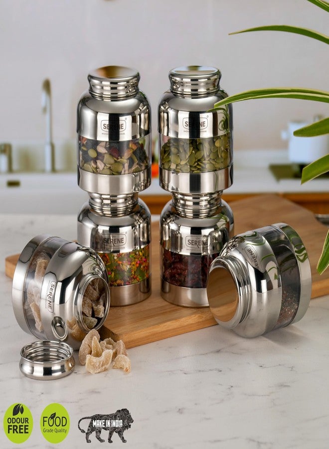 Serene Stainless Steel Exotic See-Through Jar | Airtight Jars for Kitchen Storage | Premium Steel Jars with One Turn Lock Lid | Transparent Stainless Steel Containers | 400ML | 6 PC - Image 2